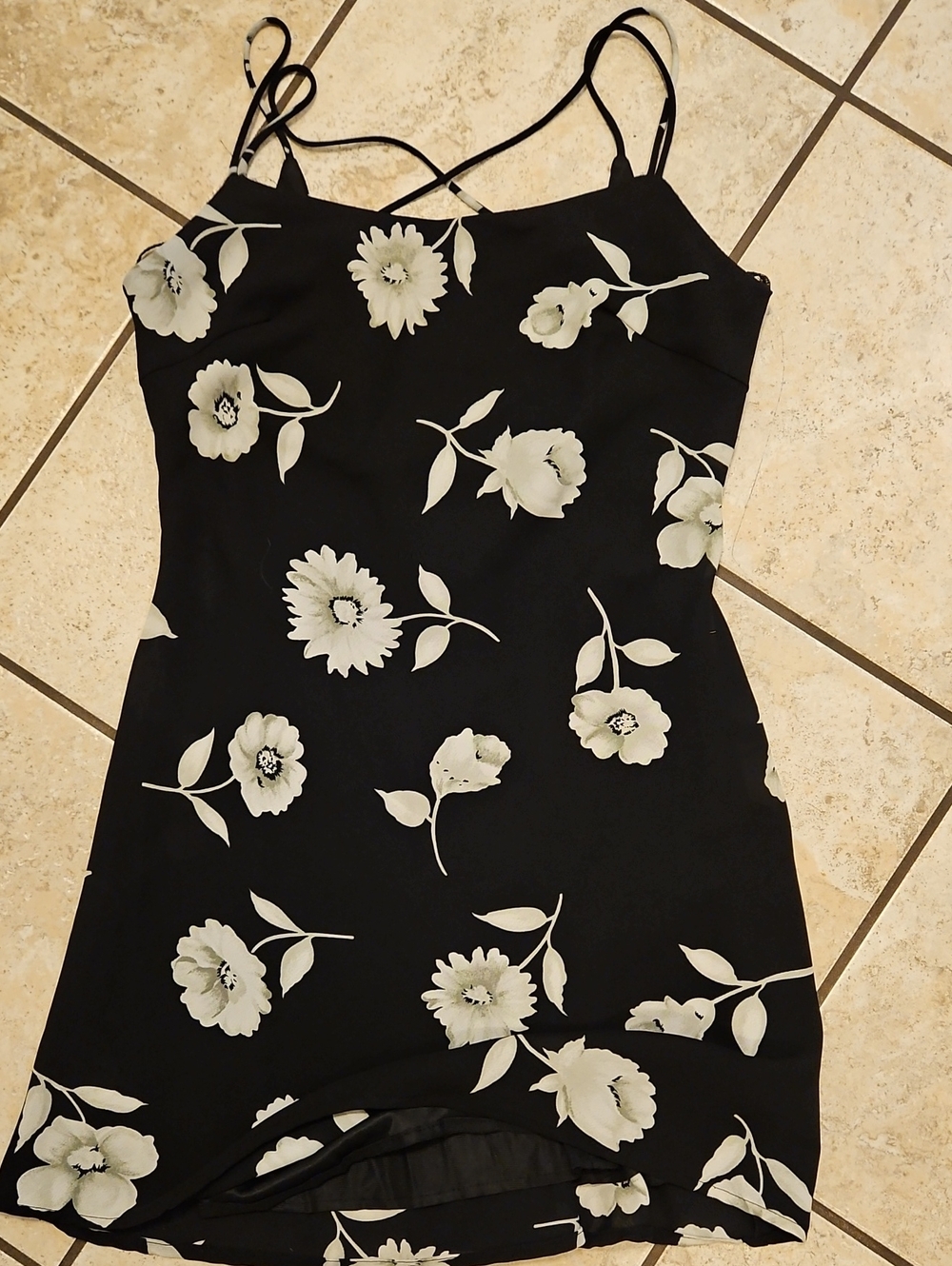 5FOR$30 Steppin' Out Black Mini Dress with White Floral Print